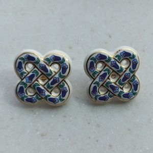 Vintage Porcelain Ceramic Flower Celtic Knot Clip-On Earrings